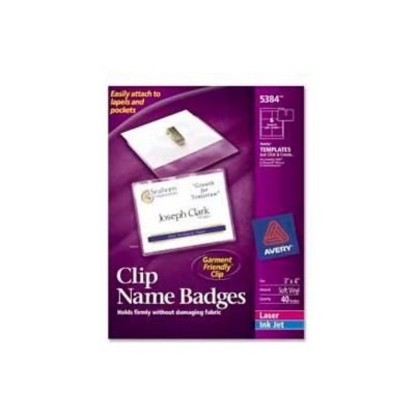 Avery Avery® Clip Style Name Badges, 3" x 4", Clear, 40/Box 5384